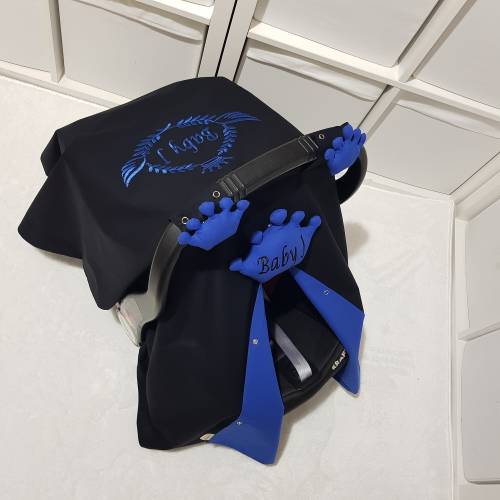 Personalized Black and Royal Blue Baby Car Seat Cover Boy with 3 Crowns and Name Embroidery, Custom Baby Carseat Canopy Cover Baby Boy