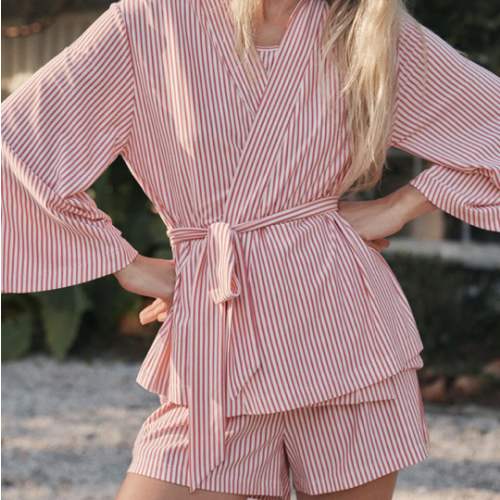 LAKE | Women | DreamModal™ Pajamas | Winterberry Pencil Stripe Kimono Shorts Bundle