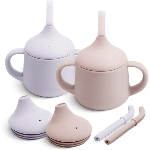 Moonkie Silicone Baby Sippy Cups | 3 Stages Training Cup Straw Cup for Infants Toddlers and Kid | 4 oz 2Pack