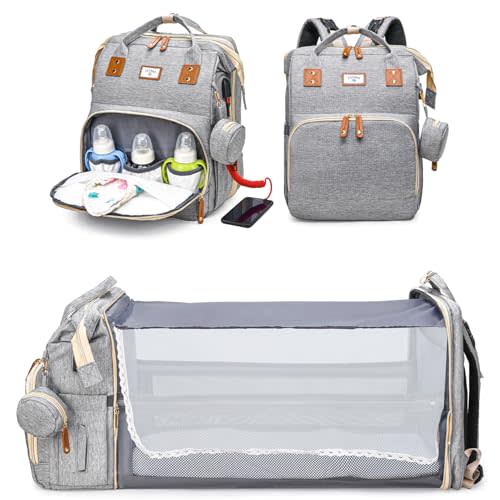JSTPRO Diaper Bag Backpack, Large Waterproof Lightweight Diaper Bag with Changing Station, Insulated Pockets, USB Port & Stroller Straps, Travel Baby Bag for Mom and Dad, Baby Shower Gifts (Grey)