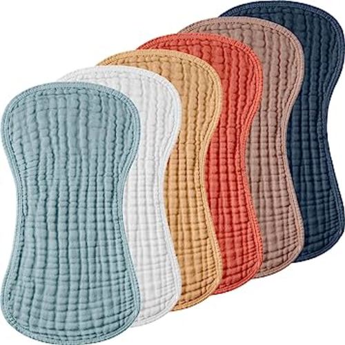 Frienda 6 Pack Muslin Burp Cloths Cotton Large 20''x 9'' Extra Absorbent and Soft Baby Burping Cloth for Baby Boy Girl Unisex(Cute Colors)