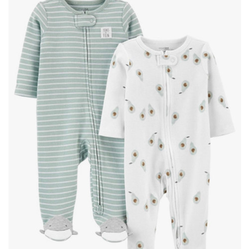 Simple3-6 mo Joys by Carter's Baby Boys' 2-way Zip Thermal Footed Sleep and Play, Pack of 2