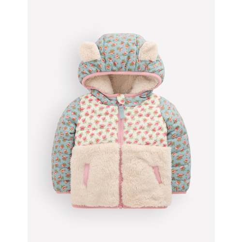 Mixed Borg Jacket-Blue Hotchpotch Floral