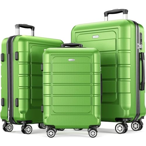 SHOWKOO Luggage Sets Expandable PC+ABS Durable Suitcase Sets Double Wheels TSA Lock Green 3pcs