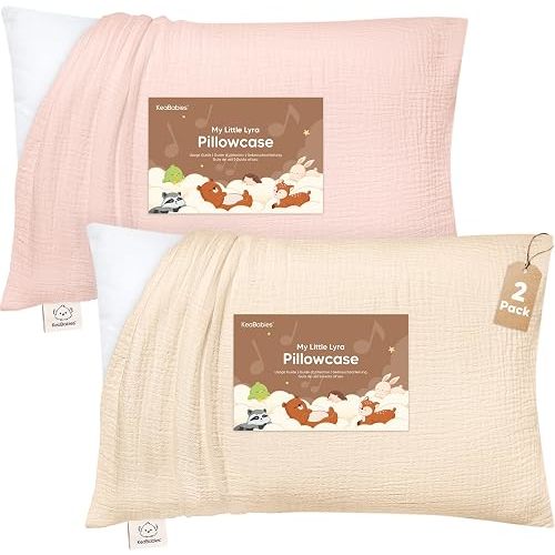KeaBabies Cotton Muslin Toddler Pillowcase 13x18 Only, 2-Pack (Cameo)