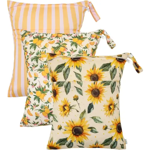 babygoal Wet Dry Bags 3 Pack, Waterproof Travel Bags for Swimsuits, Beach, Pool, Gym,Food Storage and Wet Clothes(Sunflower,Lemon,Stripe),3LN43-B