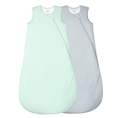 Supersoft Rayon Made from Bamboo Sleep Sack 12-18 Months 1.0 Tog Toddler Sleep Sack Baby Wearable Blanket with 2-Way Zipper Unisex Sleeping Bag for Babies All-year-around (2 Pack) Green & Gray