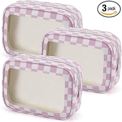 YOPCDJ 3PCS Clear Toiletry Bag,TSA Approved Travel Makeup Pouch with Zipper for Cosmetics and Toiletries, Diaper Bag Organizer Pouch Set,Women's Purse Organizer and Clear Car Bag