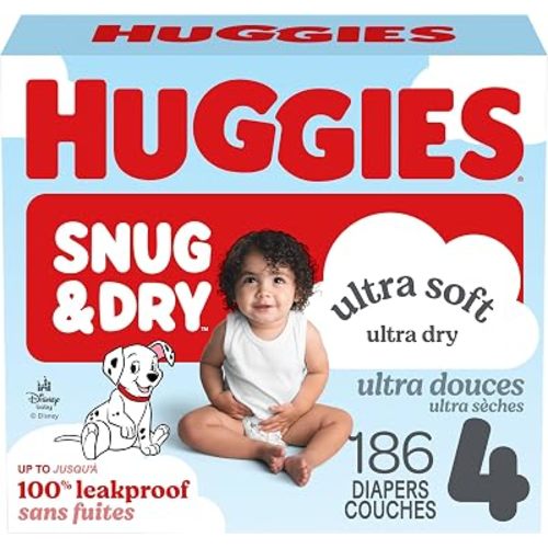 Huggies Size 4 Diapers, Snug & Dry Baby Diapers, Size 4 (20-32 lbs), 186 Count (6 Packs of 31), Packaging May Vary