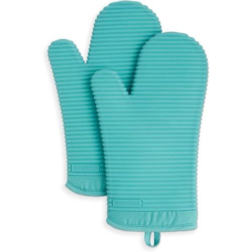 KITCHENAID Ribbed Soft Silicone Oven Mitt 2-Pack Set, 7.5"x13", Milkshake Tan