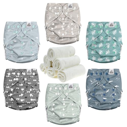 Mama Koala 3.0 Pocket Diapers for Babies with Suede Cloth Lining, 6 Pack with 6 4-Layer Natural Cloth Diaper Inserts - Reusable and Washable Pocket Diapers(S-The Gray Sky)
