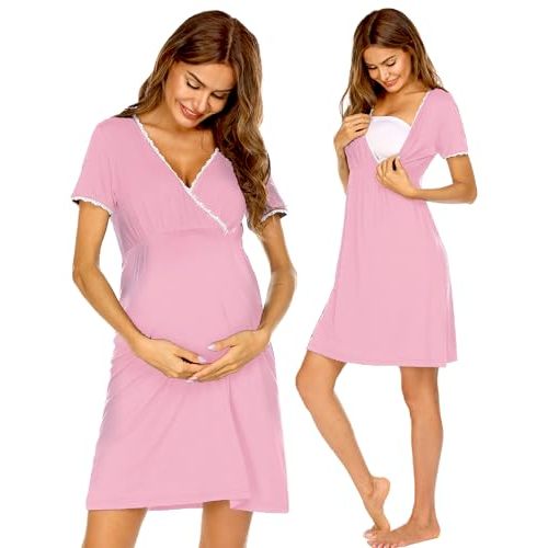 Ekouaer Nursing Nightgown Delivery and Labor Gown for Hospital Short Sleeve Maternity Breastfeeding Dress