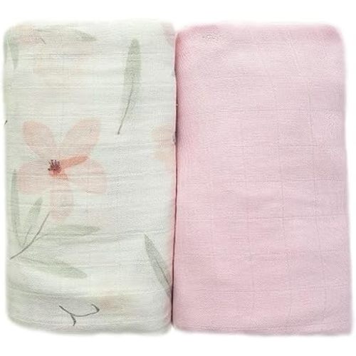 Ultra-Soft Organic Muslin Swaddle Blankets – 2-Pack – Gentle, Breathable, Lightweight, Soft Muslin – 47 x 47 inch, Soft Baby Wraps (Spring Floral&Blush Pink)