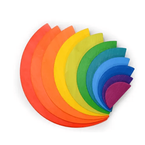 11 Pcs Large Wooden Rainbow Stacking Semi-circles Building Boards Set In Primary Colors