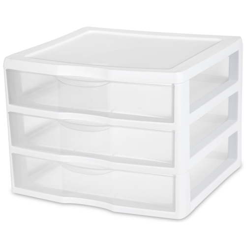 Sterilite, Wide 3 Drawer Unit, 14 5/8"x14 1/2"x10 5/8", Clear Plastic
