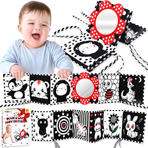 FUNNYB&G Black and White Baby Toys - High Contrast Baby Books 0-3 Months Infant Tummy Time Mirror Crib Toys Sensory Toys for Newborn Brain Development Montessori Baby Toys 0 3 6 9 Months Baby Gifts