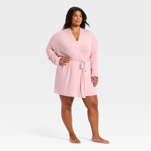 Women's Cloud Knit Robe - Auden™ Blush Pink 1X-2X