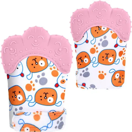 2Pack Silicone Teething Mitt, Soothing Infant Teething Mitten Pain Relief, Prevent Scratches Glove, Safe Silicone Teething Toys for 0-12 Months