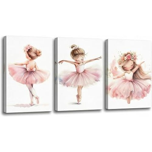 KKJ Cute Pink Ballet Girls Canvas Wall Art, 3Pcs 12x16in