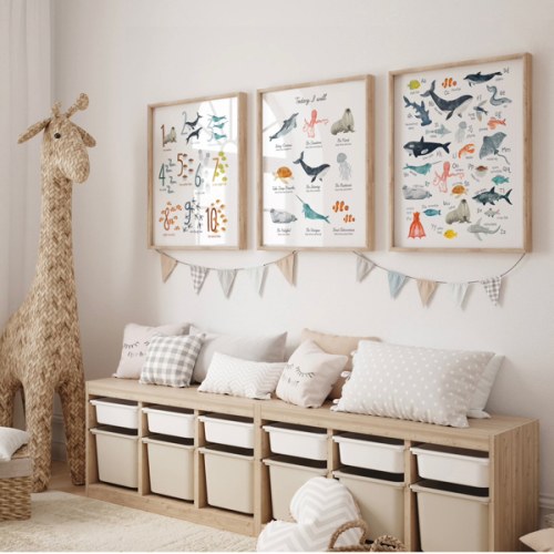 Ocean Animals Nursery Wall Art Set for Kids