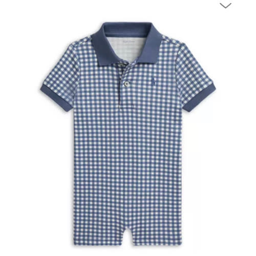 Polo Boys' Gingham Soft Cotton Polo Shortall - Baby