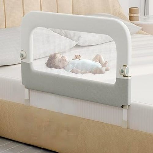 Bed Guard Rail for Toddlers - 32inch Folding up & Adjustable Heights Baby Bed Safety Rails - Portable Toddler Bed Barrier Railing Guard for Kids Twin, Bunk, Queen, Full Size Bed