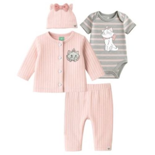 Baby Girls' Marie the Cat Ribbed Velour Cardigan, Pants, Bodysuit and Hat, 3-Piece Set