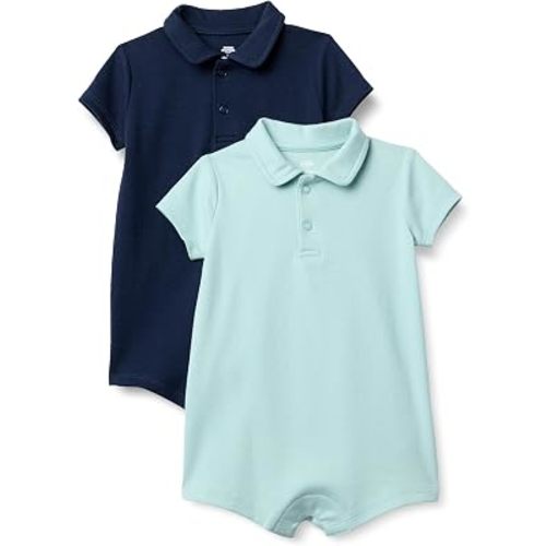 Amazon Essentials x Sofia Grainge Baby Boys' Short Sleeve Cotton Romper with Snap Closure, Breathable, Pack of 2