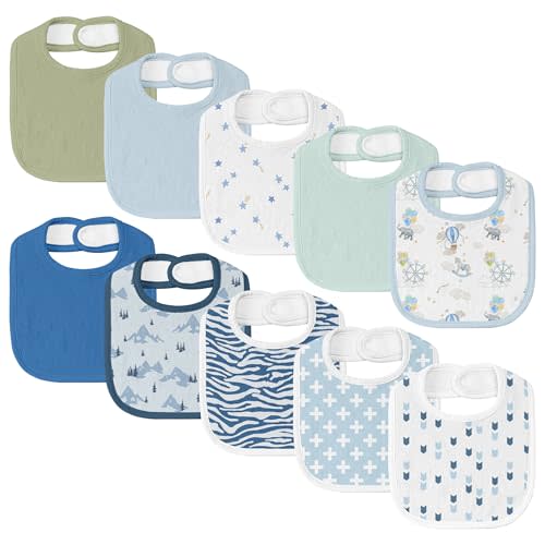 10 Pack Cotton Snap Bibs for Baby Boy Girl, Super Soft Drool Bibs for Teething and Feeding
