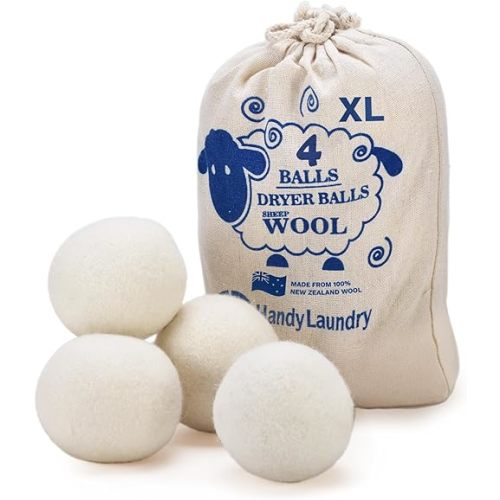 Handy Laundry Wool Dryer Balls - Natural Fabric Softener, Reusable, Reduces Clothing Wrinkles and Saves Drying Time, Better Alternative to Plastic Balls and Liquid Softener (Pack of 4)