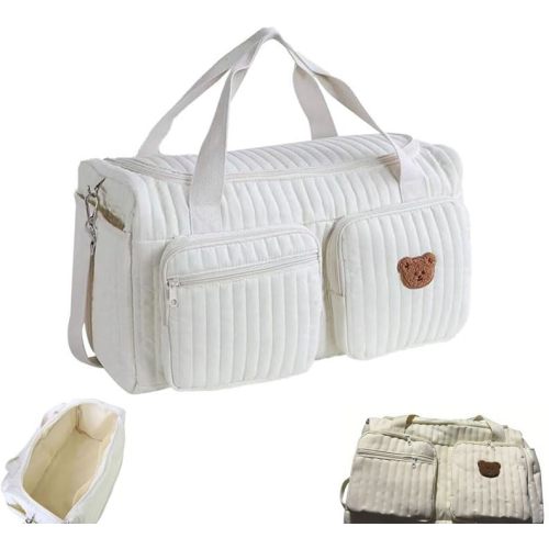 HEAVYSEVEN Quilted Baby Hospital Bag, Duffel Bag with Organiser Pouches Adjustable Straps Travel Bag for Mom