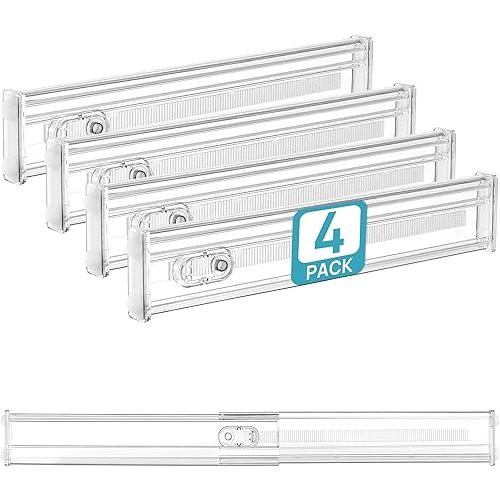 Vtopmart 4 Pack 2.36" Short Upgrade Drawer Dividers for Kitchen Drawer, 12.8"-22.3" Expandable Kitchen Drawer Organizer, Clear Plastic Organizer Separator for Flatware, Utensil, Cutlery, Underwear