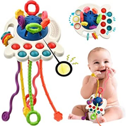 Sensory Montessori Baby Toys 6 to 12 Months, Toddler Travel Toys for 1 2 Year Old Boy Girl Birthday Gifts, Soft Pull String Fidget Educational Learning Bath Toys for 9 10 18 Months Infant Newborn