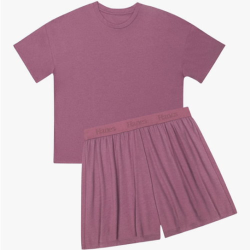 Hanes womens Originals 2 Piece Lounge Set, Comfywear Supersoft Boxy T-shirt & Sleep Shorts Loungewear Set