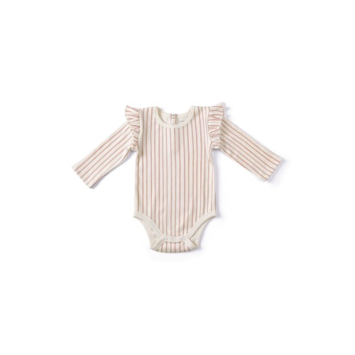 Stripes Away Long Sleeve Ruffle Bodysuit, 3-6M