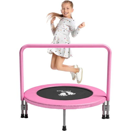 RAVS Toddler Trampoline with Adjustable Foam Handle for Kids Ages 4-6, 36 inch, Pink