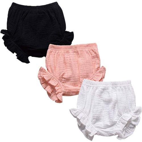 3PC Shorts Set Newborn Baby Girls Boys Pants Cotton Linen Blend Cute Floral Bloomers Triangle Shorts