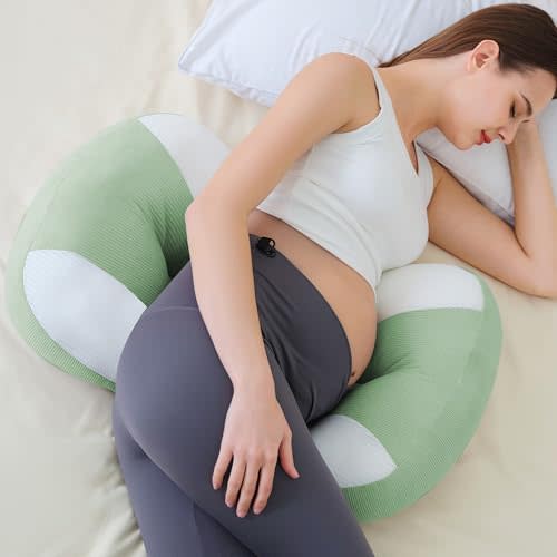pobopobo Maternity Pillow for Pregnant Women - Pregnancy Pillow for Comfort & Support, Perfect for Side Sleeping, Back Pain Relief, Soft Maternity Pillows for Women (Green, Standard)