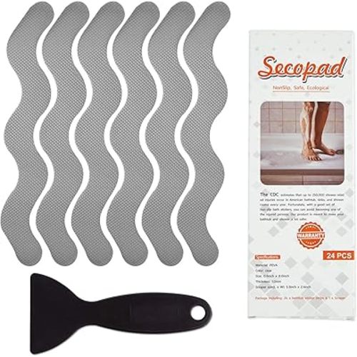 USA Patented Anti Slip Shower Stickers 24 PCS Safety Bathtub Strips Adhesive Decals with Premium Scraper for Bath Tub Shower Stairs Ladders Boats (Gray)