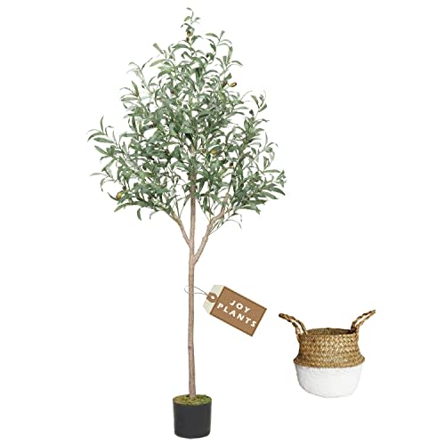 Artificial Olive Tree, 5ft Fake Olive Branch Leaves Plant for Indoor Home Office Living Room Decoration, Perfect Faux Topiary Silk Tree with Basket