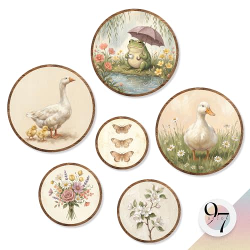 97 Decor Wooden Cottagecore Wall Decor, Vintage Nursery Wall Art | Farmhouse Duck Pictures, Frog Prints, goose wall art for Home Bedroom Living Room