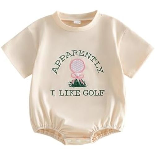 BULINGNA Newborn Baby Girl Summer Romper Short Sleeve Apparently I Like Golf Embroidery Bodysuit Golf Onesie