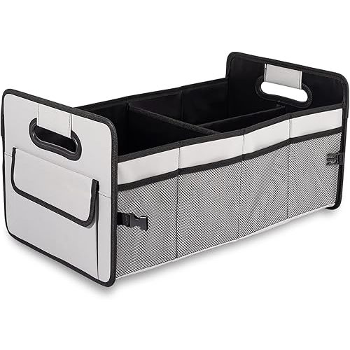 JiatuA Car Trunk Organizer, Car Organizers and Storage Collapsible Multi Compartment Container Box, Adjustable Car Accessories for SUV Sedan Truck, Standard Size, Grey