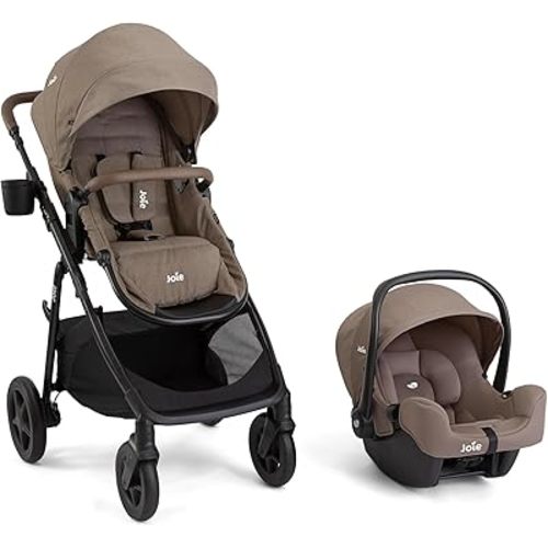 Joie Baby, Ginger and Rue Travel System – 4-in-1 Travel System with Lightweight Baby Car Seat and an Included Anti-Rebound Base for Easy Install and Height-Adjustable Stroller (Mocha)
