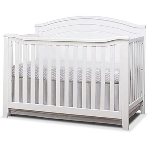 Sorelle Furniture Berkley Round Top Crib, Classic 4-in-1 Convertible Crib, Made of Wood, Non-Toxic Finish, Wooden Baby Bed, Toddler Bed, Child’s Daybed and Full-Size Bed, Nursery Furniture-White