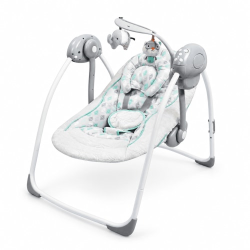 Baby Swing for Infants, Infant Swing with Safety Harness, Padded Seat and Toy Bar, Portable Baby Swing for Newborns, Gray Mint