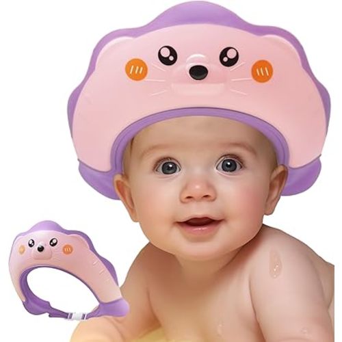 Baby Shower Cap, Baby Shower Cap Shield, Shower Cap for Kids, Visor Hat for Eye and Ear Protection for 0-9 Years Old Children, Cute Sea Lion shape Makes the Baby Bath More Fun (Pink)
