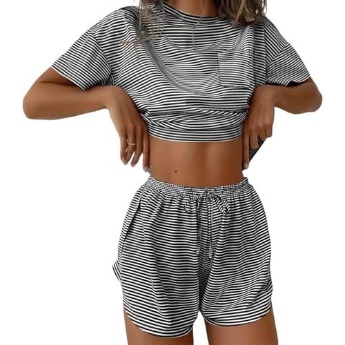Ekouaer Womens Pajama Sets Sexy Lounge Sets Side Split Short Pj Sets