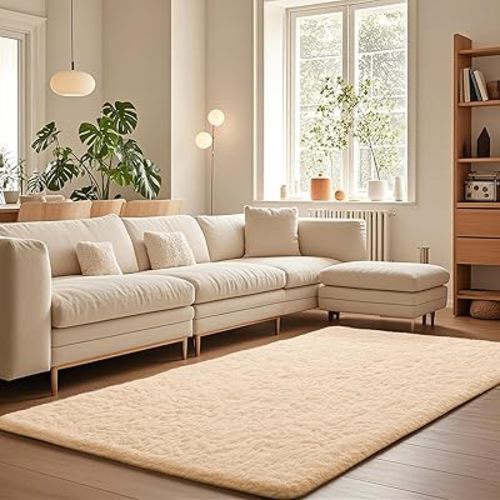 Ophanie Beige Rugs for Living Room Bedroom, 5x8 Fluffy Fuzzy Furry Carpet, Plush Soft Shaggy Bedside Indoor Floor Area Rug for Kids Girls Boys Baby Teen Dorm Nursery Home Decor Aesthetic