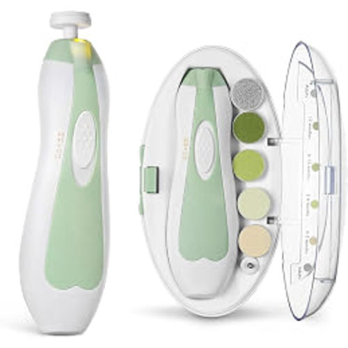 haakaa Electric Baby Nail File, LED Light Baby Nail Trimmer, Green | Electric Baby Nail Care Set With 6 Replacement Heads, Storage Case, Quiet Motor and Safety Control for the Whole Family
